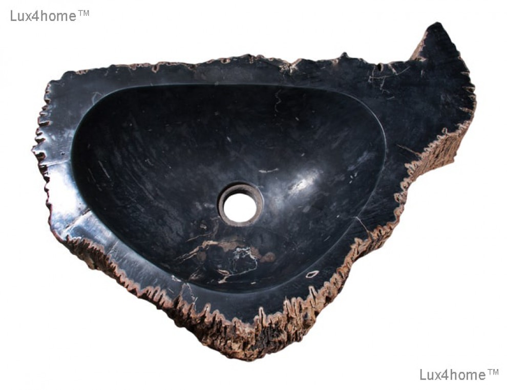 Czarna umywalka ze skamienialego drewna